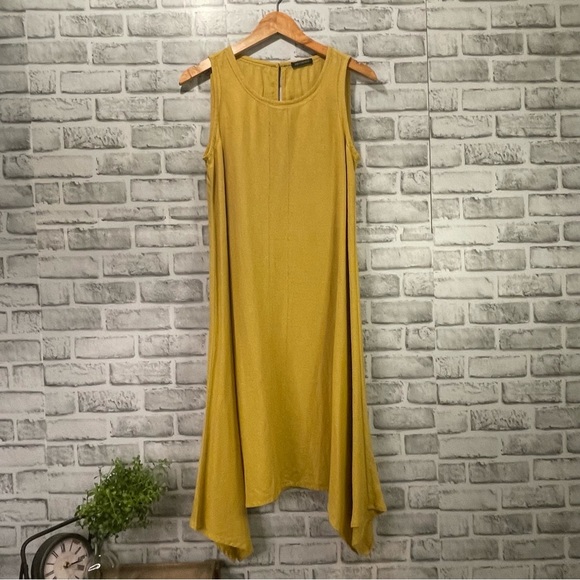 For Cynthia Mustard Yellow Sleeveless Linen Blend Dress Size Small S - Picture 1 of 9